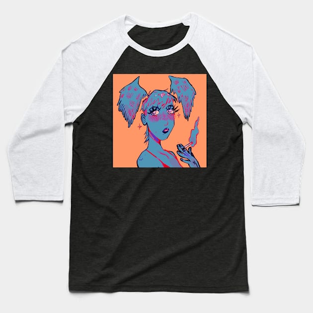 Smoking girl Baseball T-Shirt by snowpiart